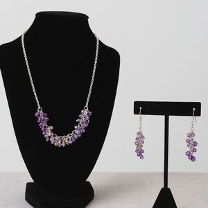 Coldwater Creek Purple Glass Bead Cluster Necklace & Earring Set